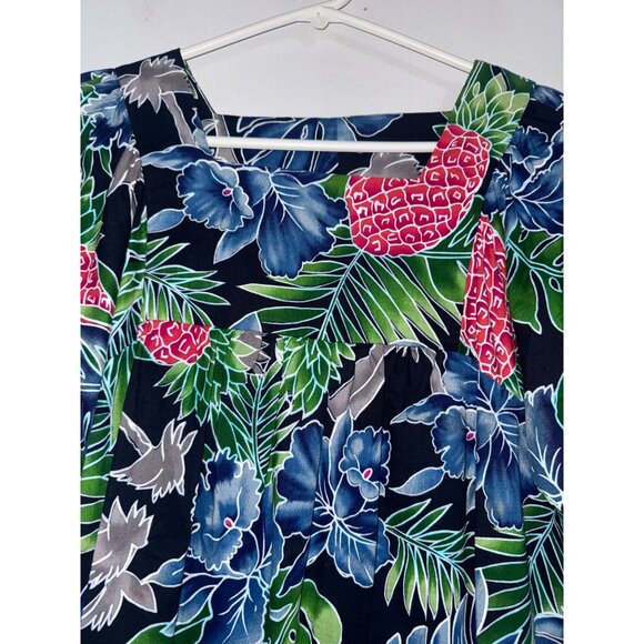 Hilo Hattie Womens Hawaiian Floral Print Dress 100% Cotton Short Puff Sleeves - Picture 3 of 5